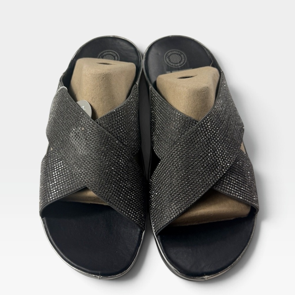 FitFlop Crystall Slide Womens 9 Pewter Crystal Wedge Platform Sandal NEW